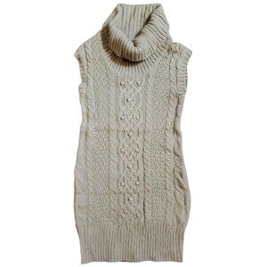 💥194 Auqa Sleeveless Mock Turtleneck Tunic Cable Knit Sweater